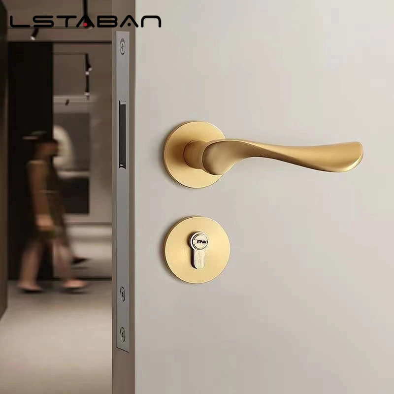 Indoor Golden Door Handle Set Simple Aluminum Alloy Magnetic Door Lock Bedroom Wooden Door Mute Anti-theft Door Handle