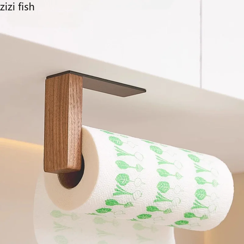 

Wooden Tissue Holder Wall Mounted Roll Paper Holder Wall Shelf Cling Film Storage Rack Cloth Hanger Towel Rack Paper Holders