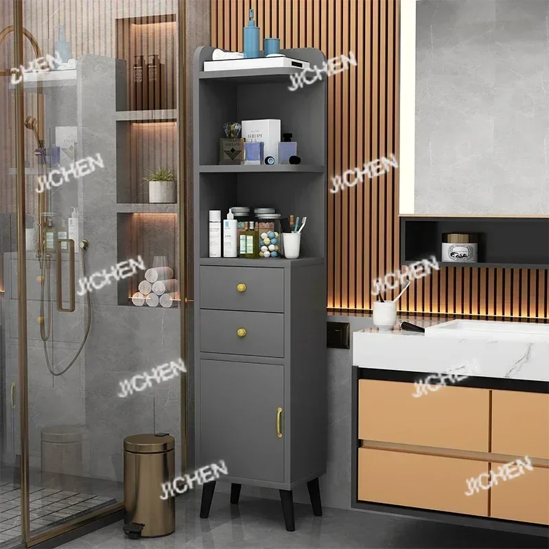 JCQ خزانة حمام خشبية الجرف خزانة الحمام طويل القامة المطبخ تخزين الرف خزانة حمام تخزين الرف أثاث المنزل #4