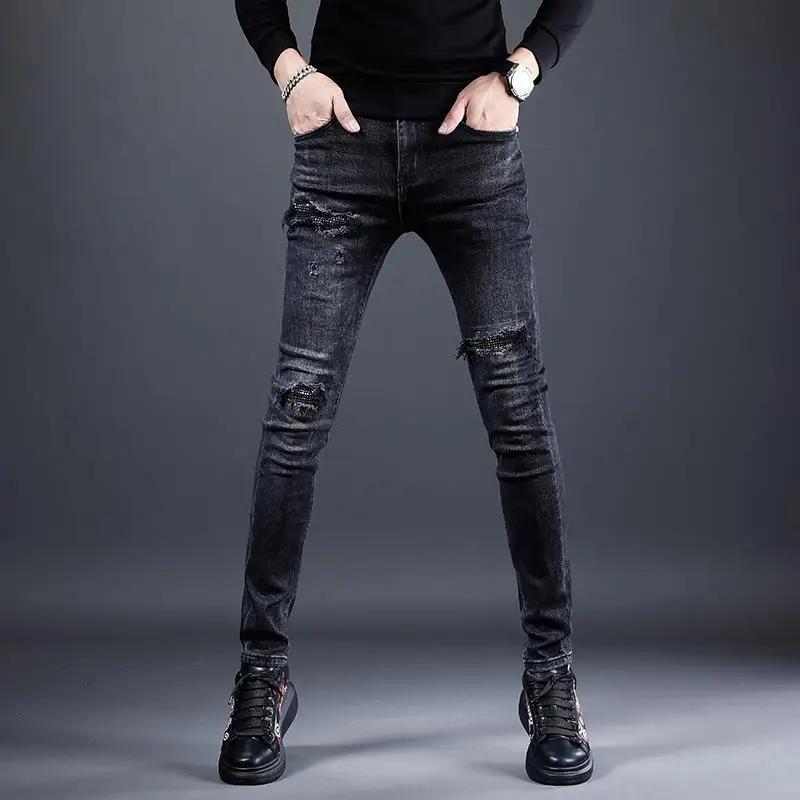 

Men Stylish Ripped Jeans Pants Biker Skinny Slim Straight Denim Trousers New Fashion Trendy Style Skinny Jeans Men Clothes Y59