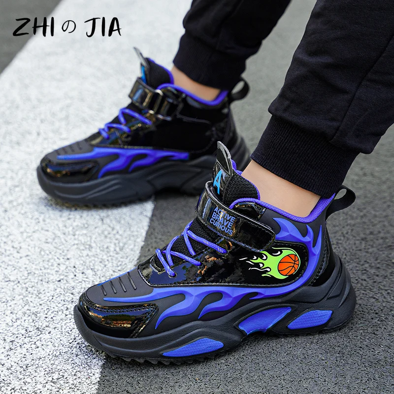 Children\'s Autumn Winter Leather Plush Sneaker Outdoor Casual Warm Shoes Running Shoes Boys Fashion Casual Basketball Shoes