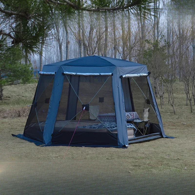 Outdoor Folding Picnic Tent Mongolian Yurt for 5-8 People with High Density Mesh,Hexagonal Automatic Quick Opening Camping Tent