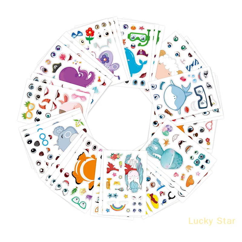 36 PÇS/SET Novas Crianças DIY Adesivos Faça Um Rosto Adesivos Dos Desenhos Animados Animal Rosto Mudando Adesivos