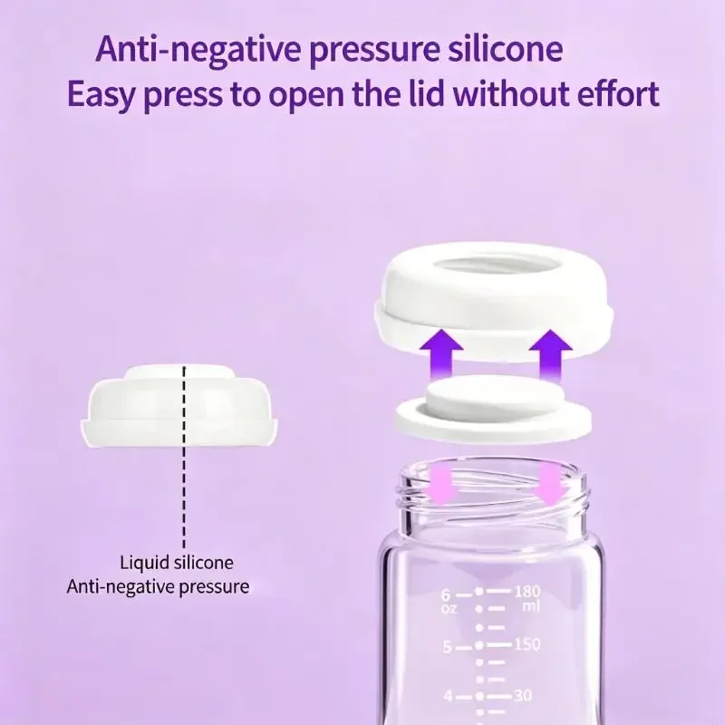 180ml Glass Milk Bottle with Wide Neck Designs Safe & Durable Baby Feeding Bottle Perfect for Pumping Storing & Feeding