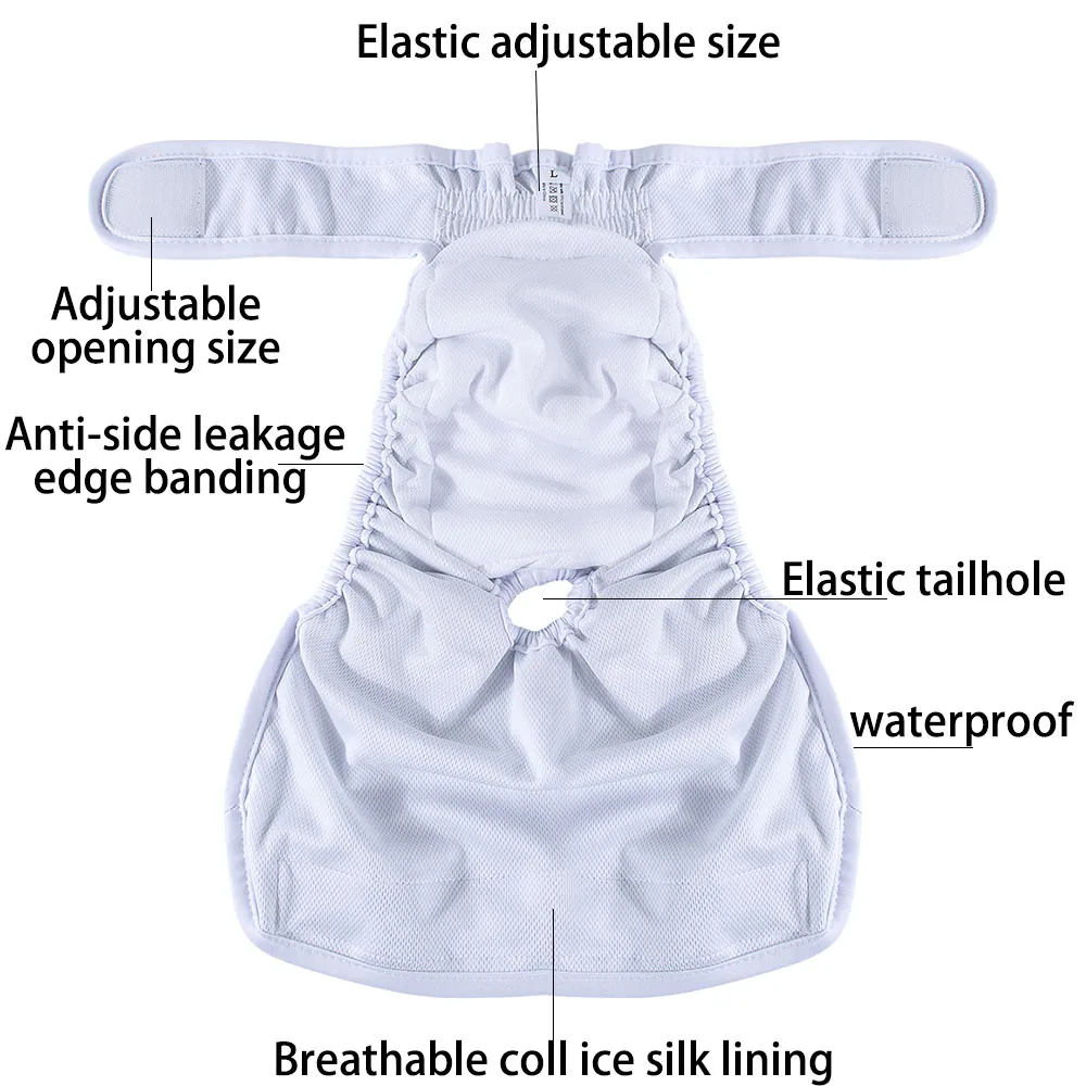 BIAI New1pc Reusable Female Dog Diapers Washable Cloth Diapers with Hook and Loop Waterproof Soft Polyester Fabric Dog Pants