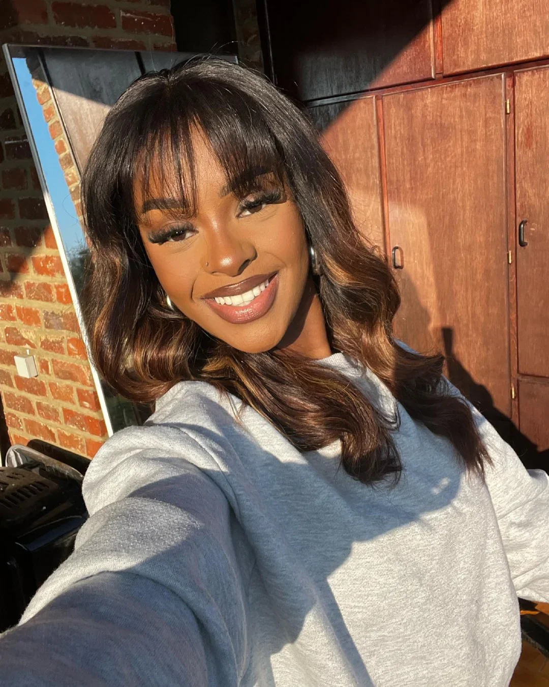 Pre Cut HD 5x5 Lace Closure Body Wave Ombre Chestnut Brown Layered Curtain Bangs  Wig Human Hair Wigs For Women
