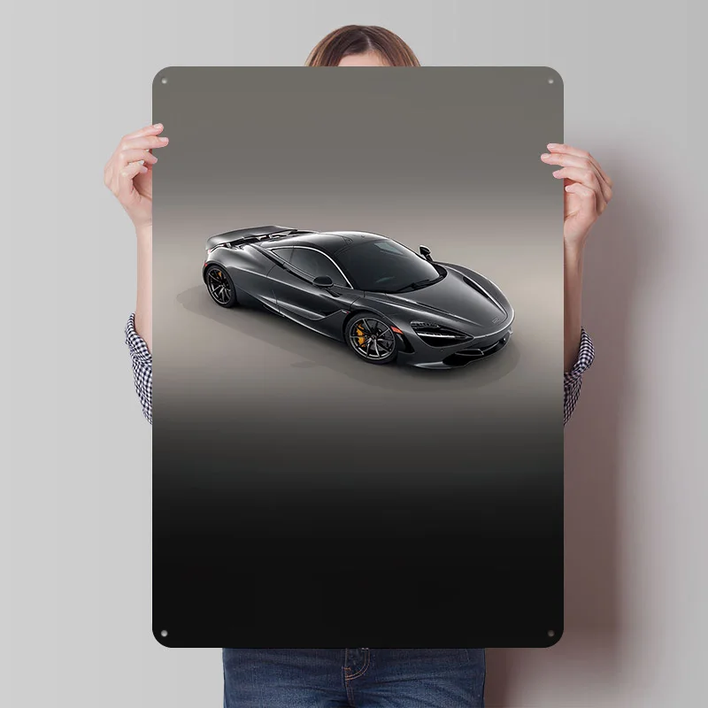 Sleek Gray Sports Car Sports Car Poster Customized Vintage Metal Signs Wall Art Retro Tin Plaque for Garage Aesthetic Decoration