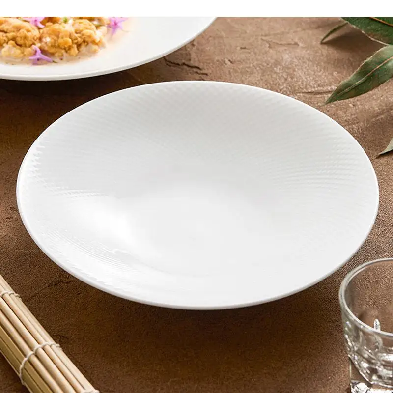 Pure White Ceramic Vegetable Salad Plate Round Deep Thick Soup Pasta Fruit Plates Restaurant Specialty Tableware