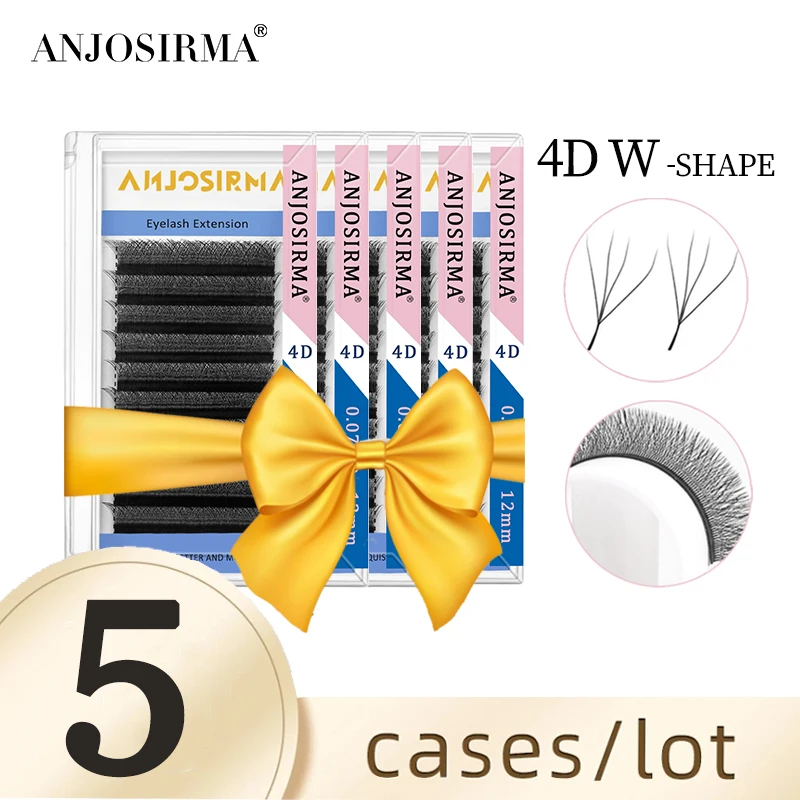 ANJOSIRMA 5 case/lot 0.07 c/d/dd mixed length eyelashes 4d w pre-made shape volume fan natural eyelashes soft lash extension