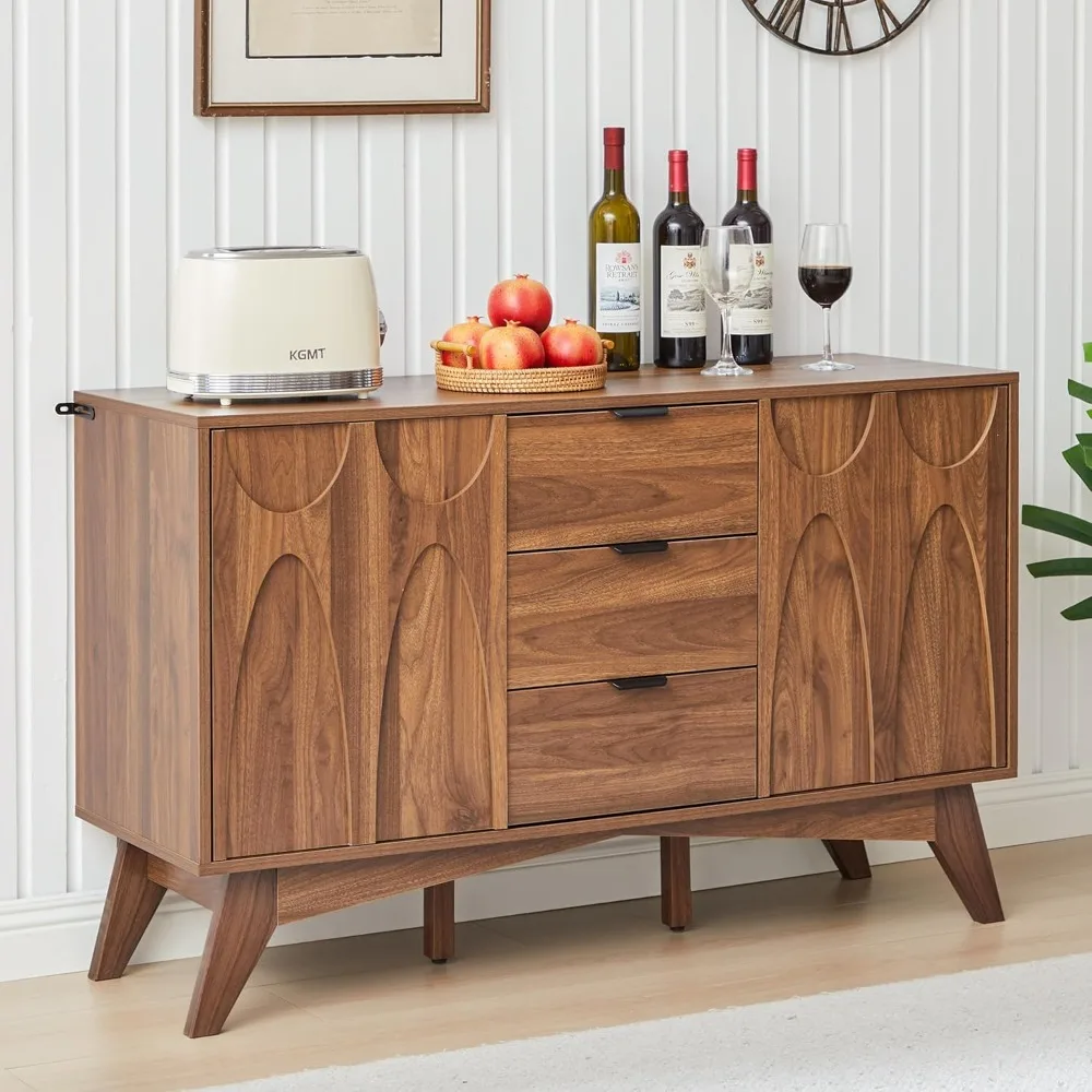 Gabinete buffet con almacenamiento, gabinete de almacenamiento 47,2 con 3 cajones, aparador grande con 2 puertas, cabina de cafetería moderna de mediados de siglo