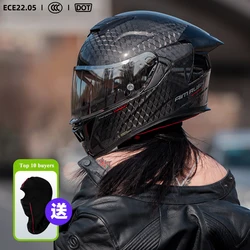 Carbon Fibre Full Face Helmet for Adult Double Lens Wide Angle Men's Motorcycle Helmets DOT ECE Approved Safety Motot Cross Cap