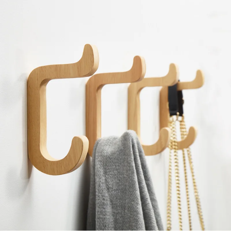 Home Wooden Wall Hook Coat Rack Door Hanger Multifunctional Storage Accessories Kitchen Bathroom Decoration Solid Wood Key Hooks