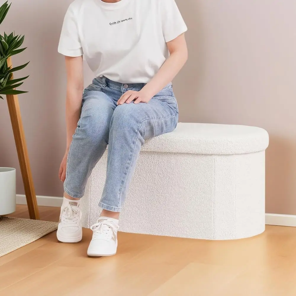 White 30 Storage Ottoman & Bedroom Bench, Living Room Footrest, 30L x 15W x 15H image 5