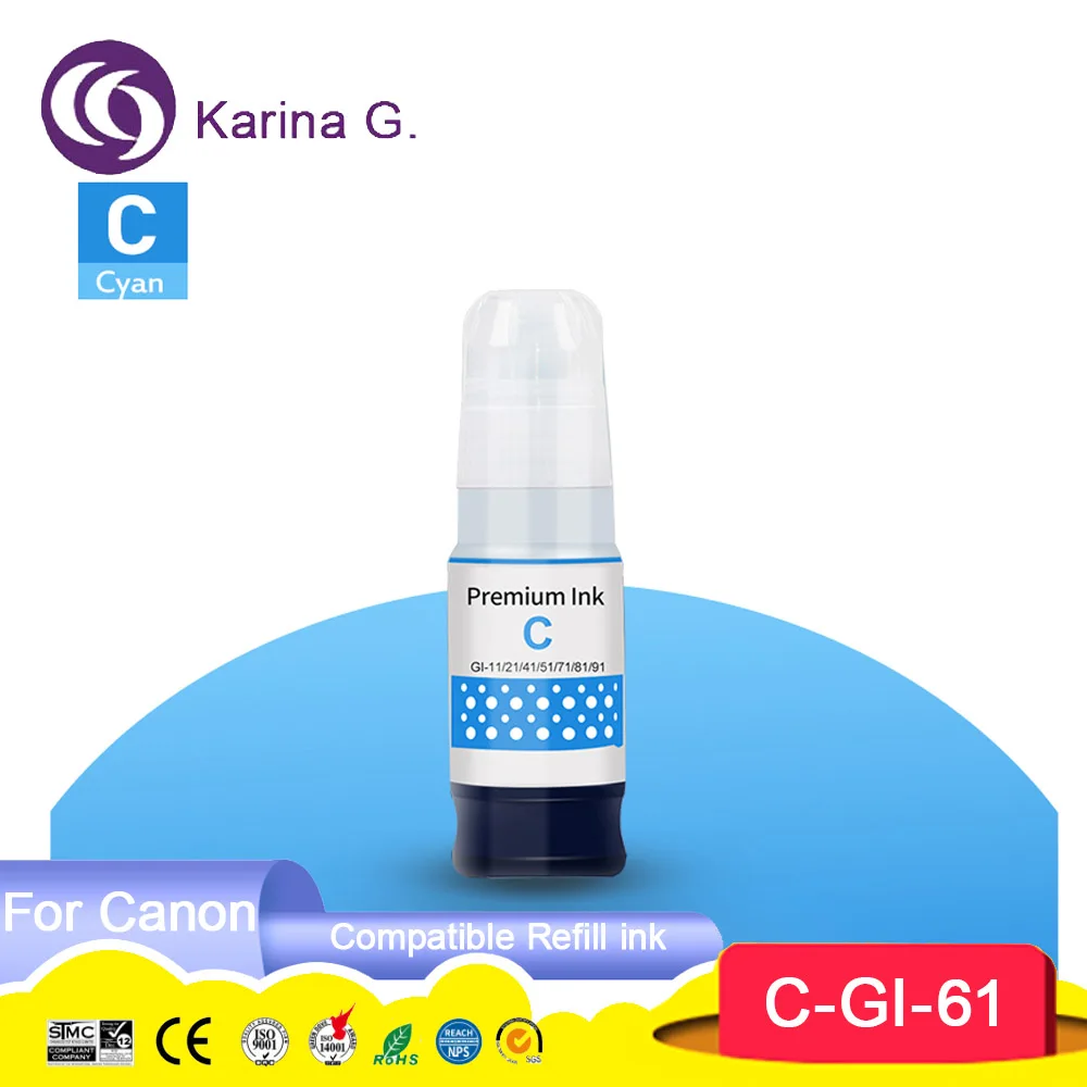 Botella a base de agua para impresora Canon GI-61 GI61, recambio de tinta premium Compatible con Canon PIXMA G3620 G3660