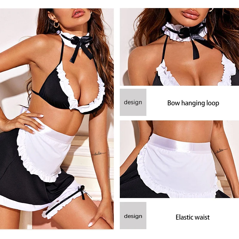 Ladies\' Sexy Maid Set Tight Fitting Cute Doll Underwear Mischievous Apron Mini Dress Bra and Skirt Role-Playing Party Pajamas