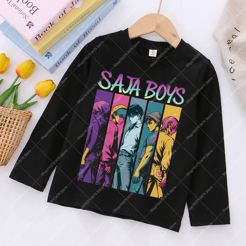KPop Demon Hunters Kids Long Sleeve Tops Autumn Cartoon Cute T-shirt Casual Clothing Children Anime Printed Tee Boy Girl Clothes
