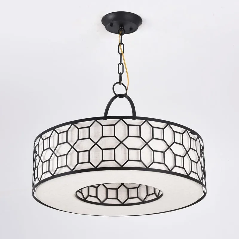 Modern Black Gold Fabric Shade Chandelier Light Fixture For Bedroom Dining Room Luxury European Style Hanging Lamp Decor