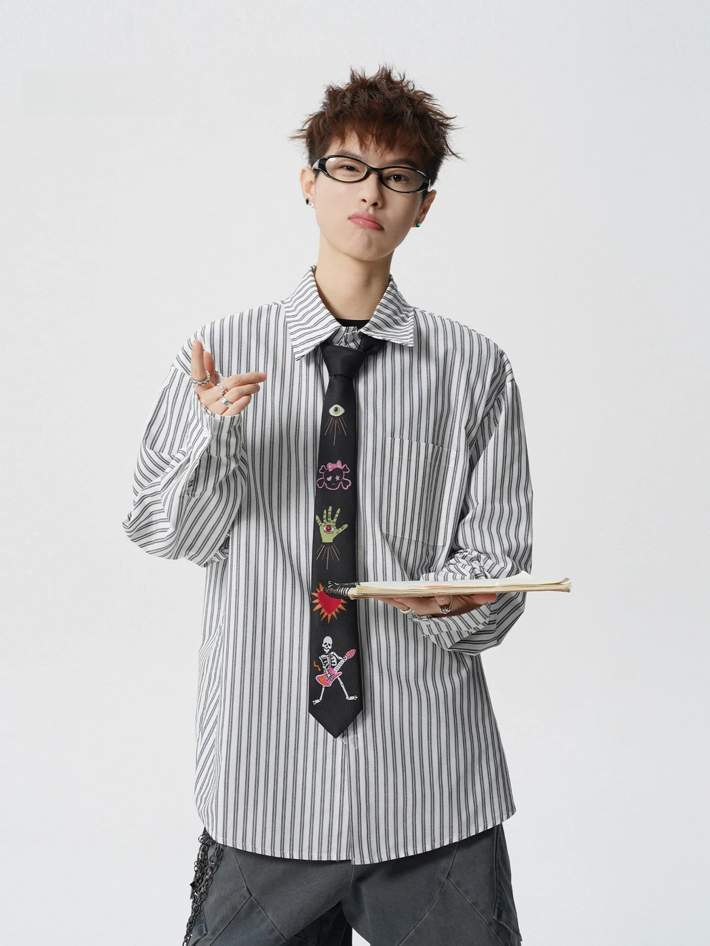 

American Retro Striped Shirt Men's Autumn Winter High-End Feeling Handsome Layered Stand Collar Shirt Inner Wear Base Top