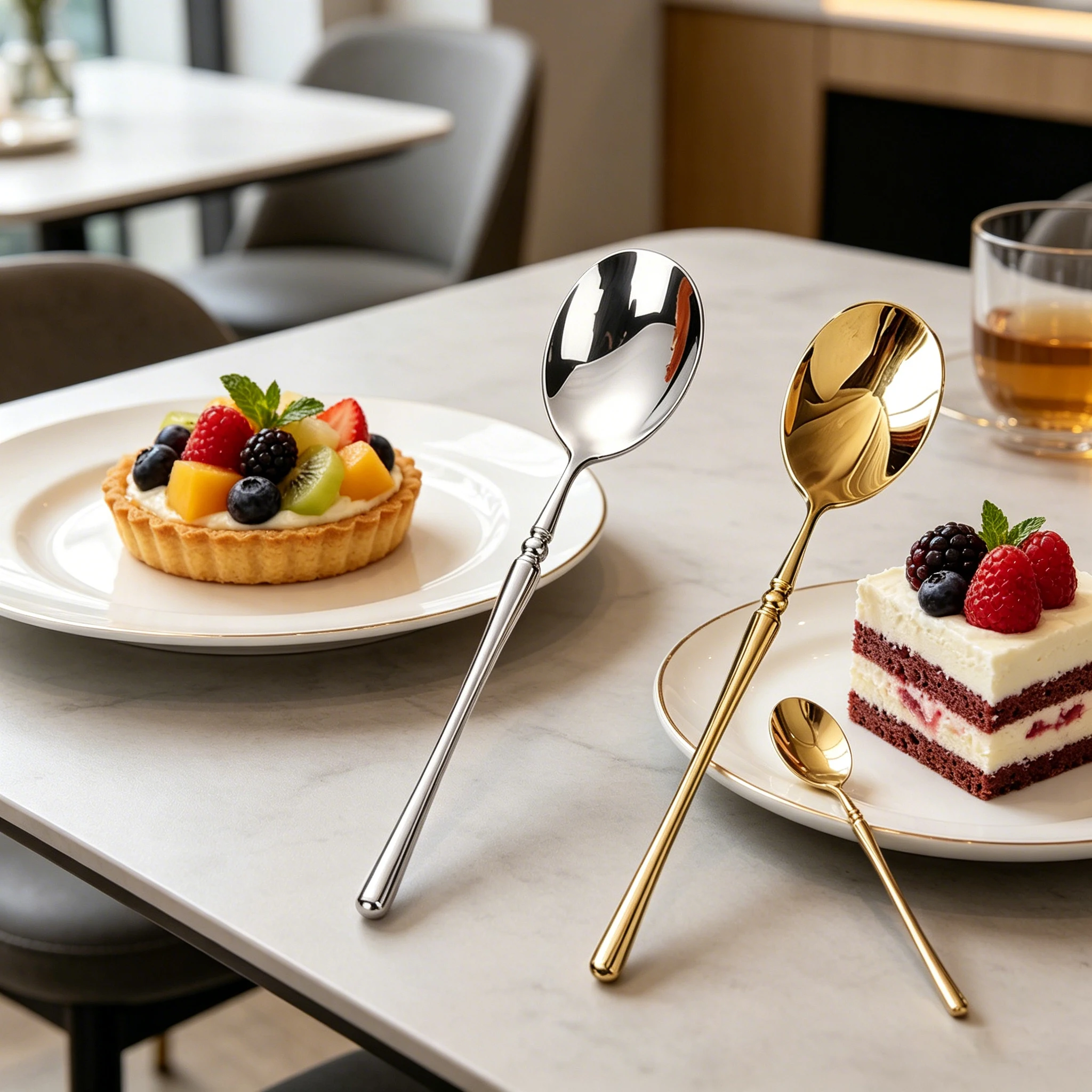 3/4/5/6Pcs Mirror Gold Tea Spoon Stainless Steel 304 Stirring Spoons Cake Salad Spoon Set Sliverware Simple Elegant Cutlery