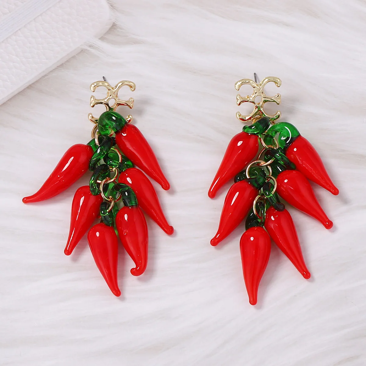 Trend exaggerated exquisite niche creative design sense hot glass pepper earrings casual fashion versatile