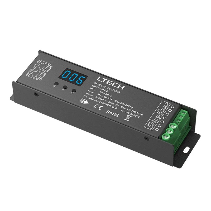 

LTECH светодиодный DMX декодер 5A * 4CH 4A * 4CH выход DIN рейка 12V-24V вход 4-канальный выходной контроллер постоянного напряжения DMX512 Slave