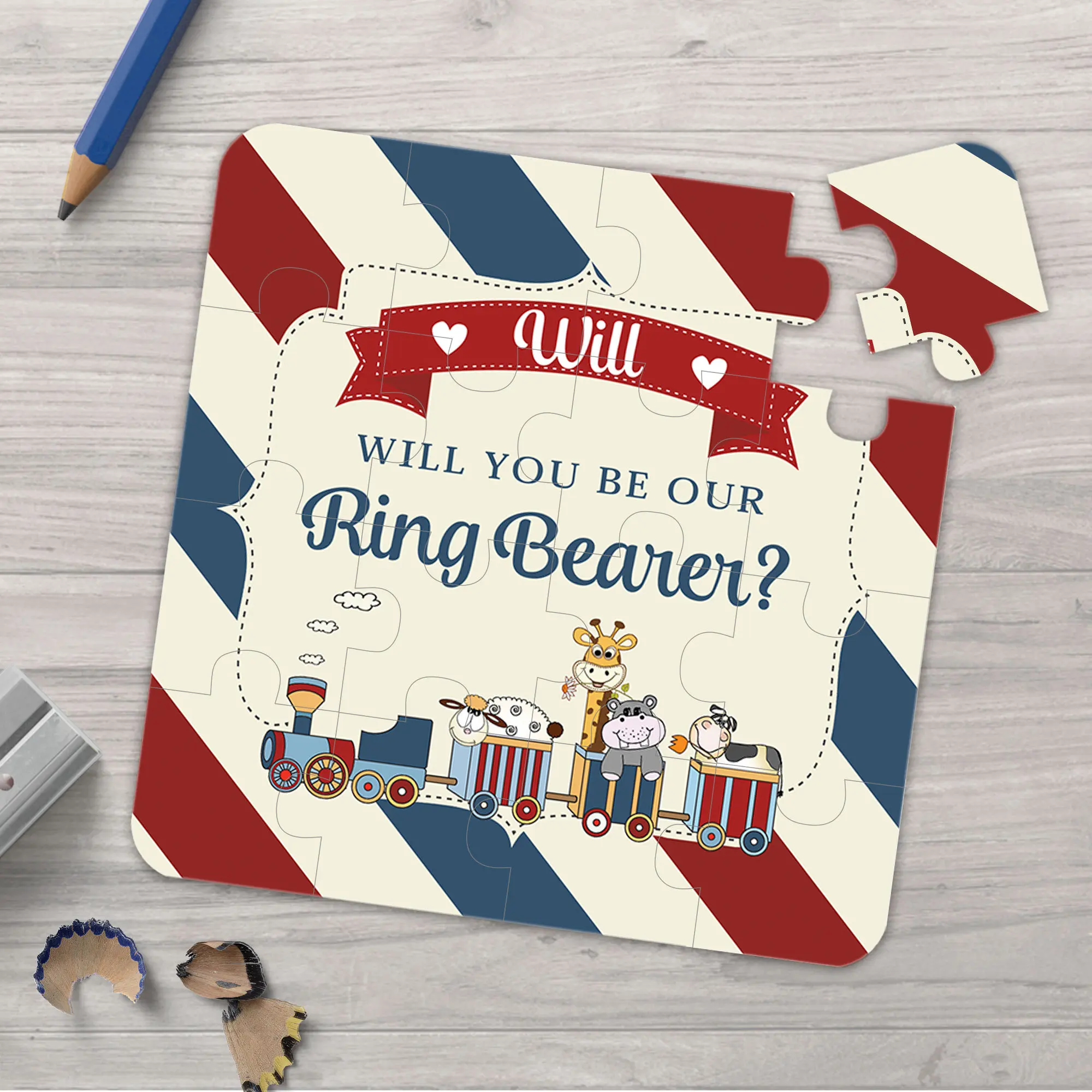 

16*16CM Personalized Jigsaw,Custom Train Puzzles,Will You Be Our Ring BearerTruck Puzzle Invitation for Young Groomsmen,3*5PCs