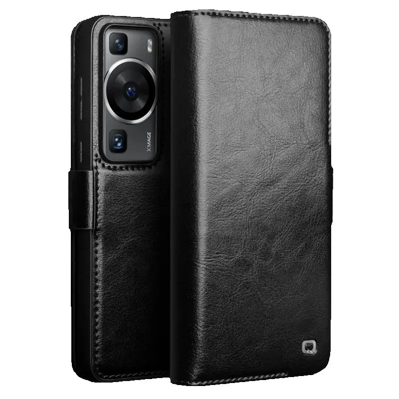 

Qialino Genuine Leather Flip Phone Cases For Huawei Ascend P60 Pura70 Puar 70 Pro Handmade Phone Cover With Card Slots Case