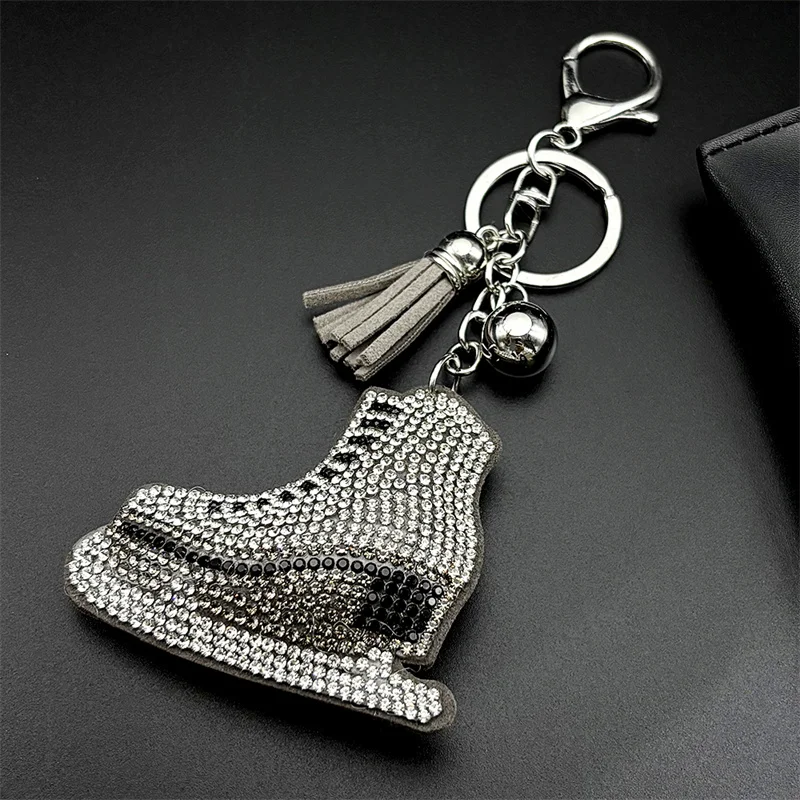 Figure Skating Shoes Keyholder For Women Men Full Blingbling Rhinestone Crystal Tassel Bag Pendant Keyring Jewelry Gifts