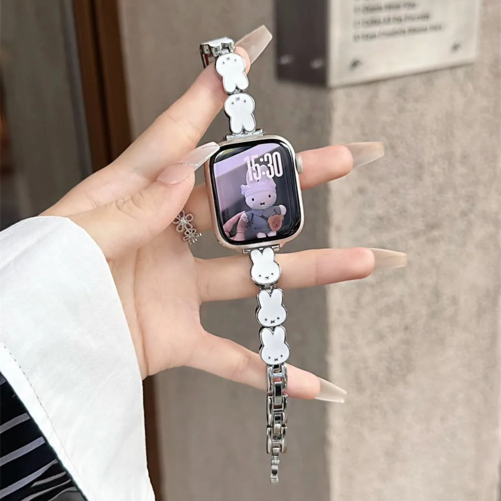 漫画ミッフィーウサギの時計チェーン Apple Applewatch Watch Iwatch ホワイトラビットメタル時計ストラップ 絶妙で高価なギフト