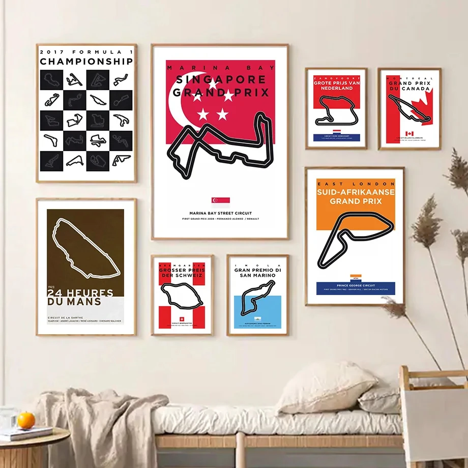 

Retro Map Formula 1 Circuit Track Car GRAND PRIX Wall Art Canvas Painting Posters And Prints Wall Pictures For Living Room Decor