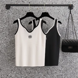 2023 Skinny Tank Tops Fashion Knitted Summer Sleevless T Shirt Tops Women Casual White Tops flower embroidery sweater