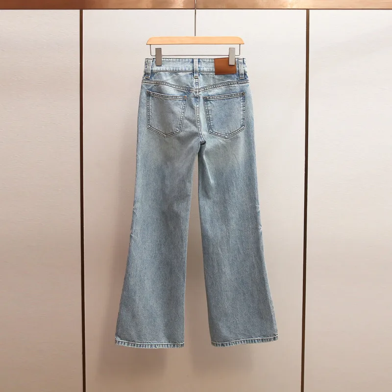 ANJY Spring Autumn New Women High-End French Style Casual Versatile Bows Printed Sweet Denim Pants Tide Chic Washed Jeans A20594