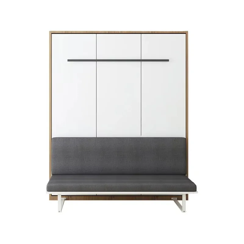 Invisible manual vertical wall bed saves space, stabilizes with sofa