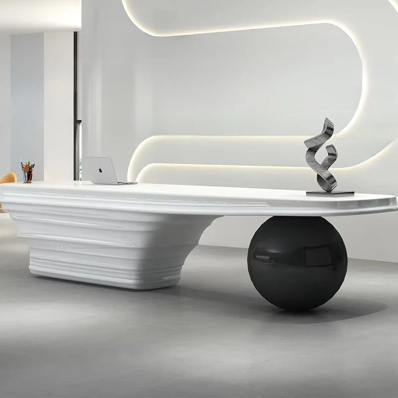 Special-shaped Paint Front Reception Desk Company Beauty Salon Reception Desk White Cashier Counter Simple Modern Bar Furniture