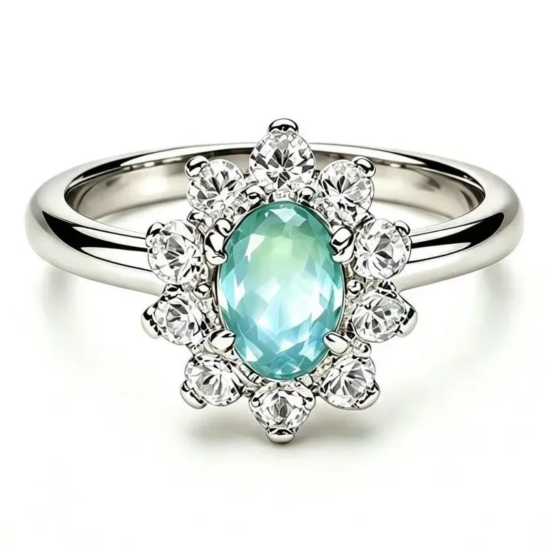 S925 silver natural colored treasure ring women's sapphire citrine sunflower inlaid jewelry Princess Diana cross-border hot