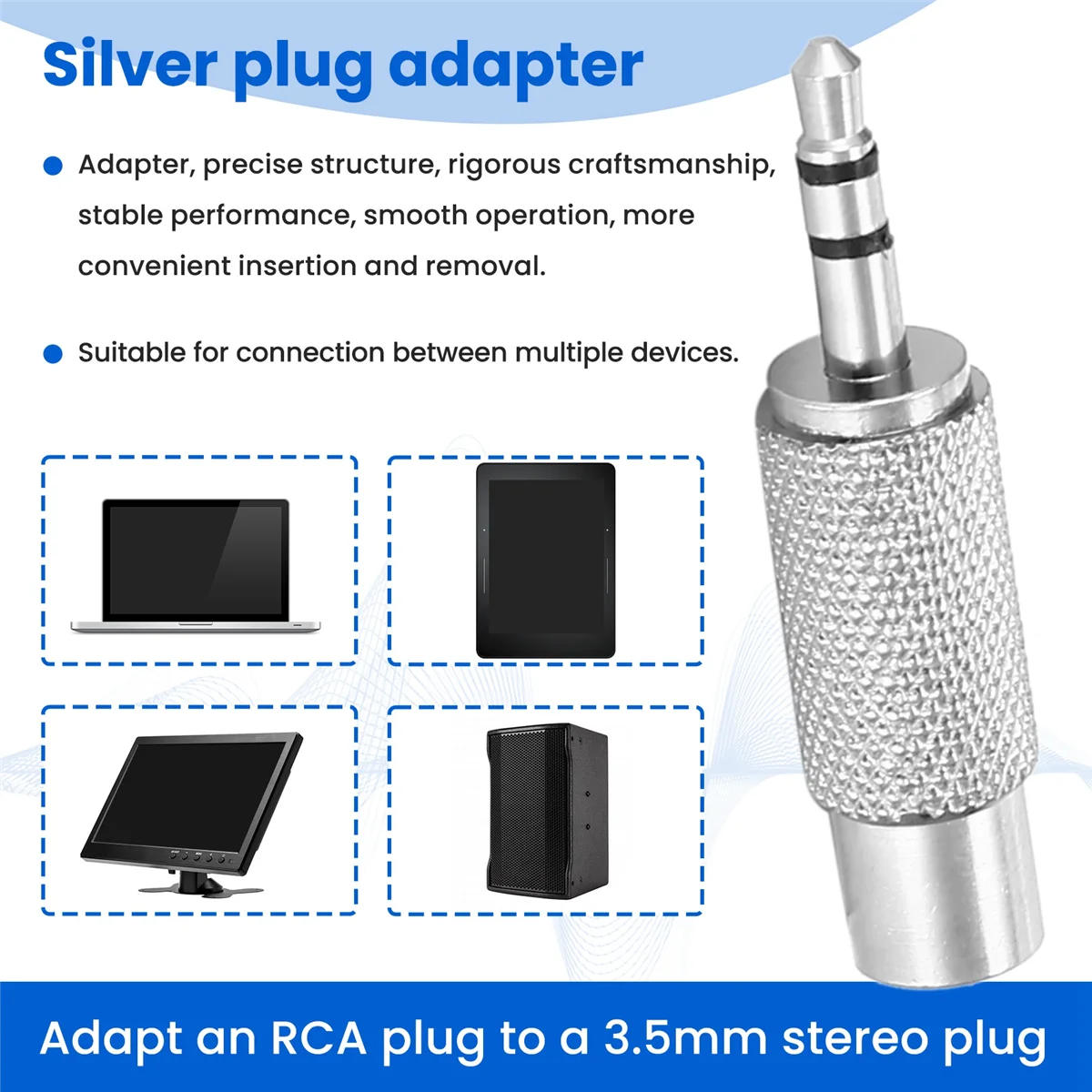 3.5mm Stereo Male to RCA Mono Female Audio Adapter,silver