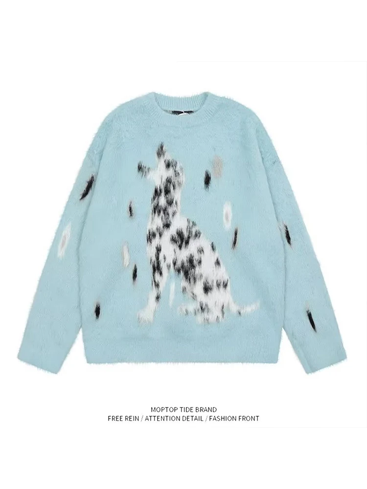 

Loose Fit round Ne Knitwear Men's Casual Sle Spot Dog Patterned Sweater Comfortable Autumn Winter Leisure Pullover Knitwear