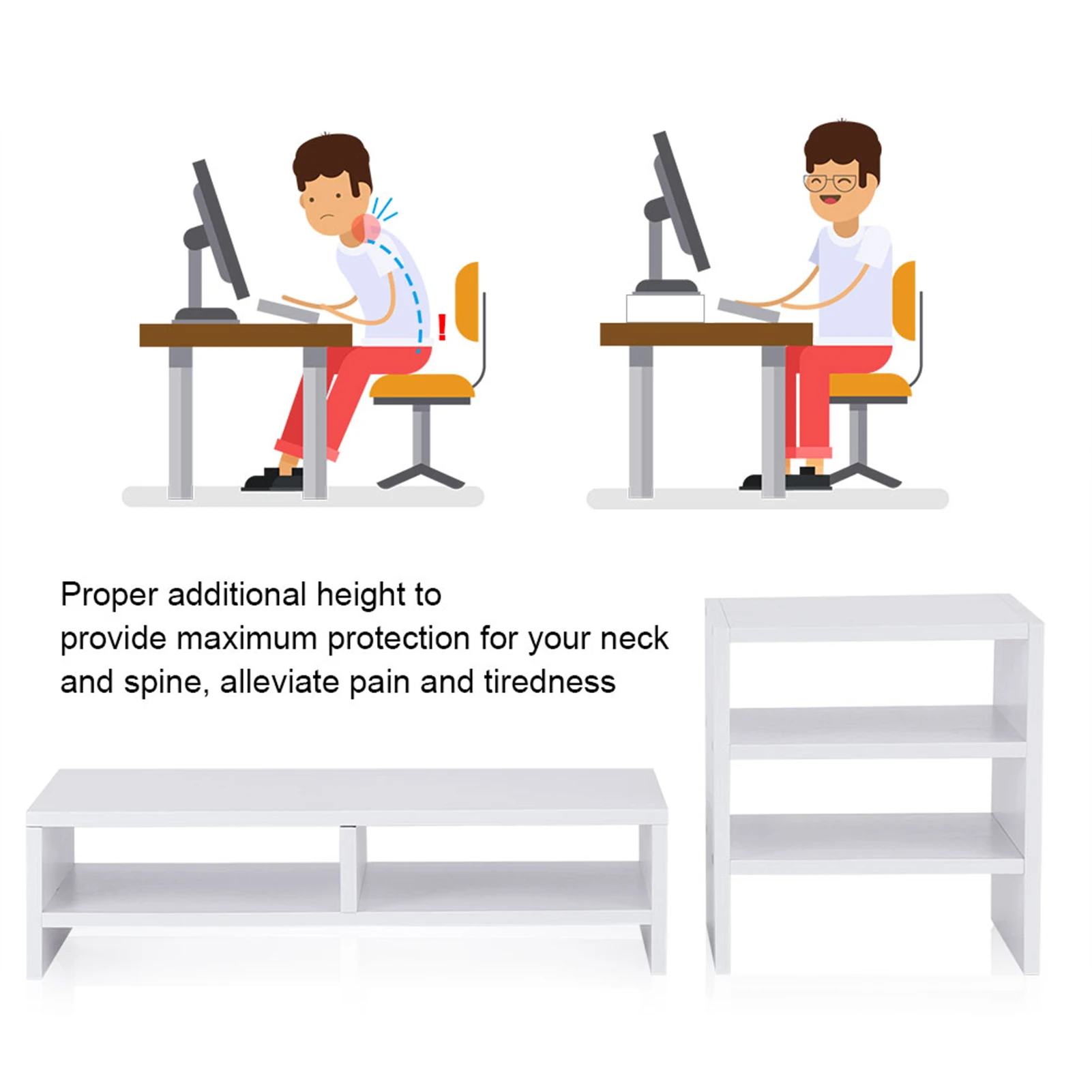 Computer Laptop Monitor Riser Stand Desktop Houten Organizer 3-laags Plank Desktop Riser Opslag Riser Monitor Stand