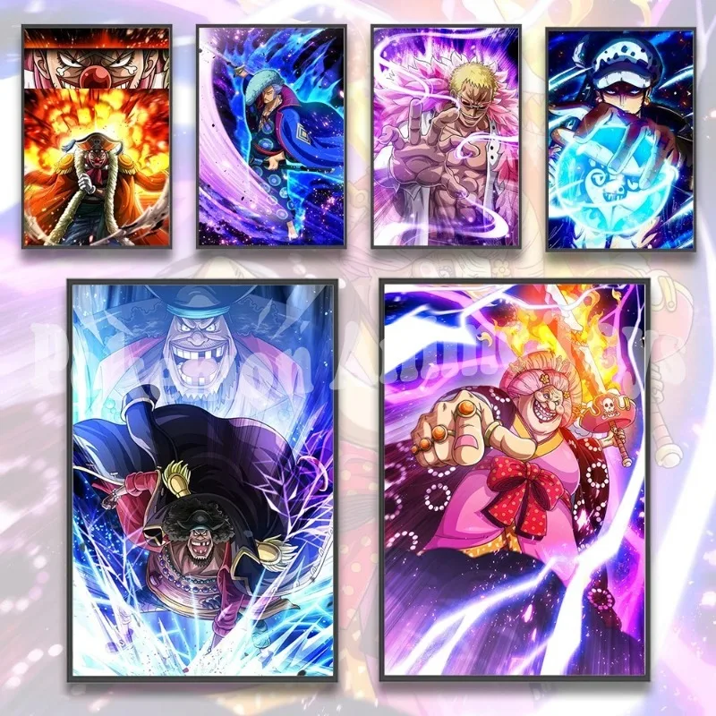 

One Piece Luffy Anime Self-adhesive Poster Zoro Wallpapr Figures Home Decoration Law Painting Wall Art Bedroom Cartoons Mihawk