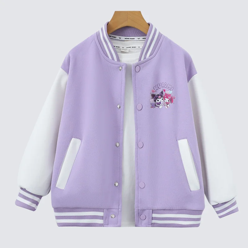 Kuromi Kids Baseball Uniform Cotton Long Sleeve Sanrio Cartoon Casual Jacket Cute Student Coat Anime Spring Autumn Top Girl Gift