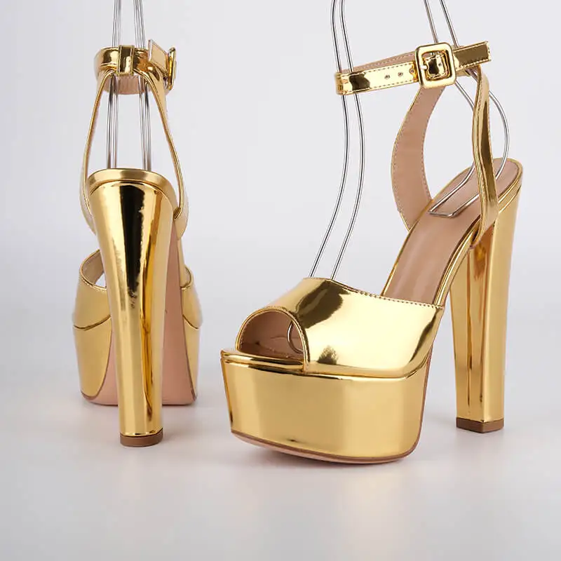 Onlymaker Women Peep Toe Platform Patent Leather Ankle Strap Sandals Slingback Party Dress Big Size Chuny Heel Sandals