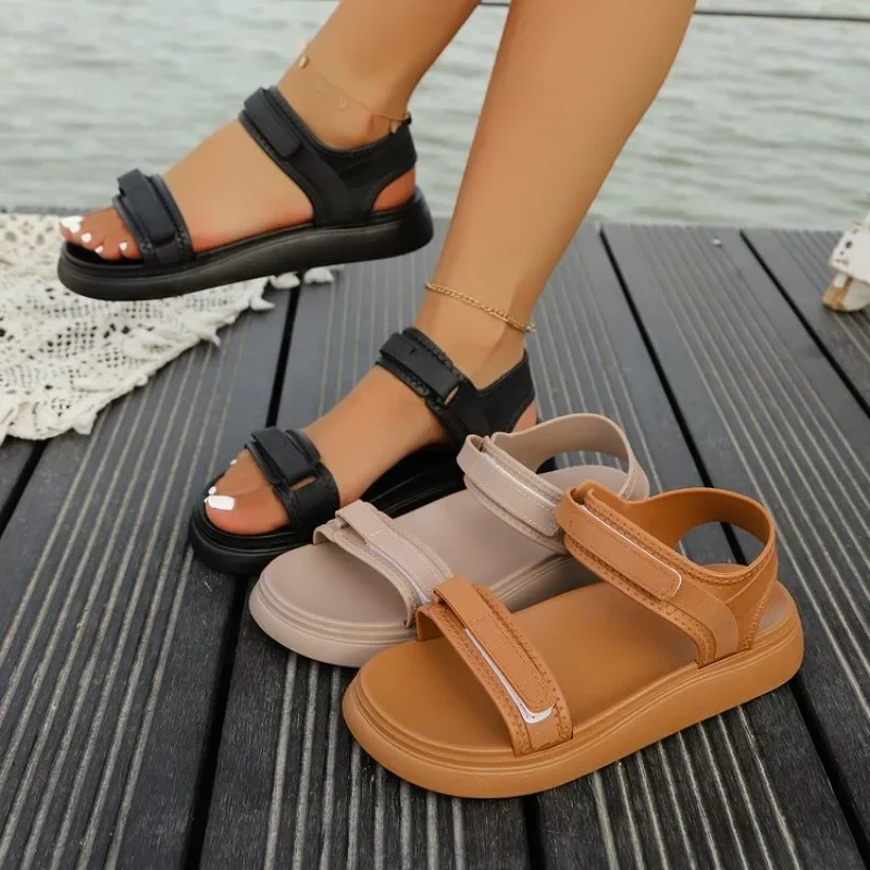 Sandales de sport pour femmes à double boucle auto-agrippante, à bout ouvert, avec bride arrière réglable, antidérapantes, pour l'été, la plage, la marche quotidienne et les loisirs