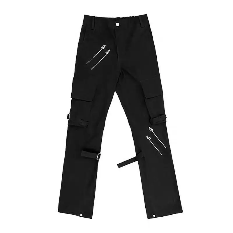 Techwear Mens Y2K Streetwear Black Cotton Zip Up Cargo Pants Men Multiple Pockets Street Dance Casual Trousers Vintage Long Pant