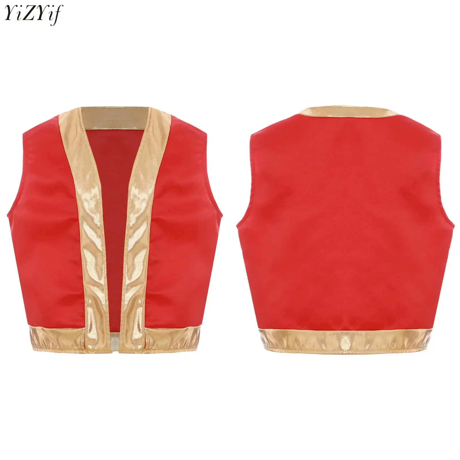 

Boys Girls Arab Prince Jacket Vest Halloween Carnival Pirate Cosplay Costume Sleeveless Loose Vest Tops for Theme Party Dress Up