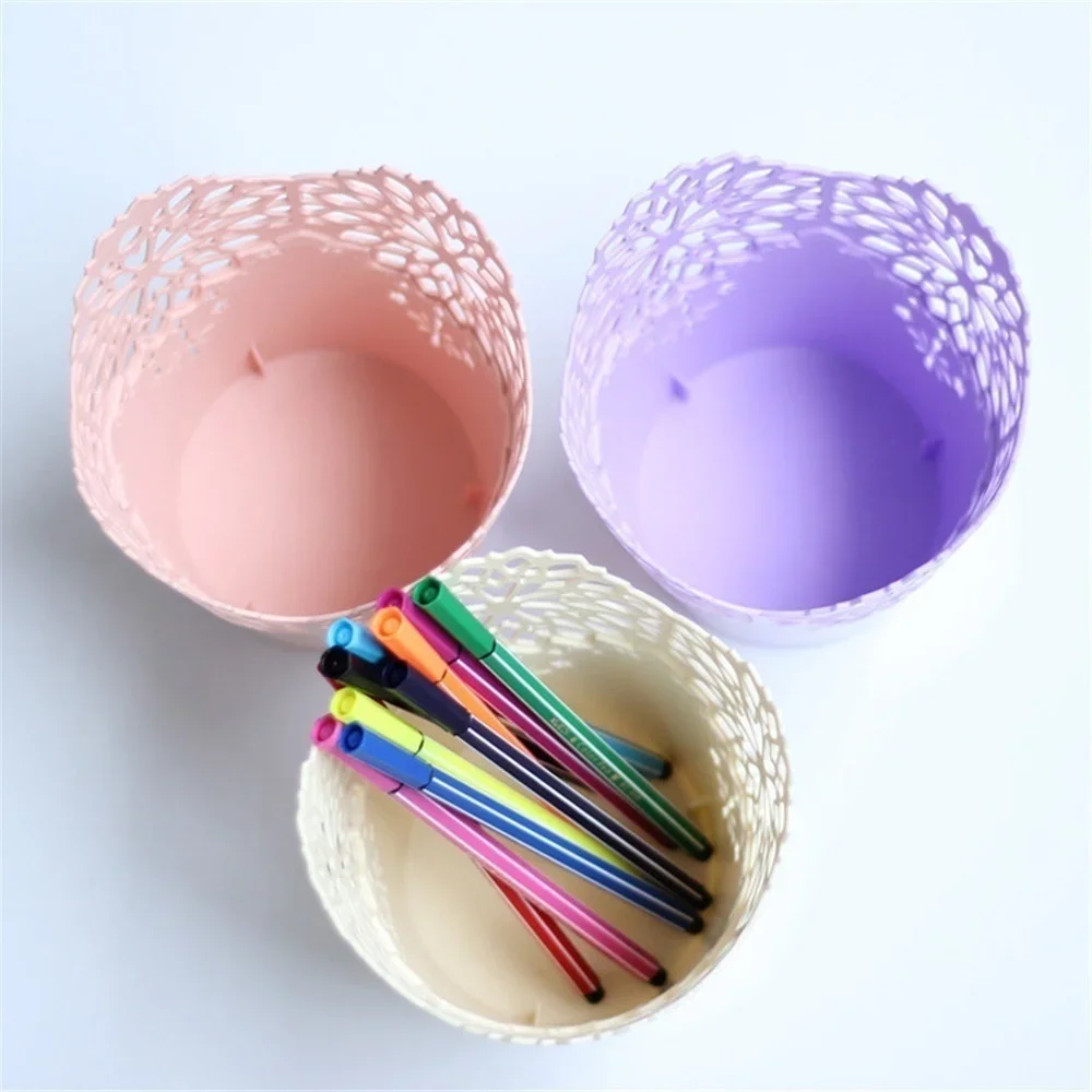 Lace Hollow Pencil Holder Out Table Trash Can Desk Organizer for Office School Home Desk Accessories