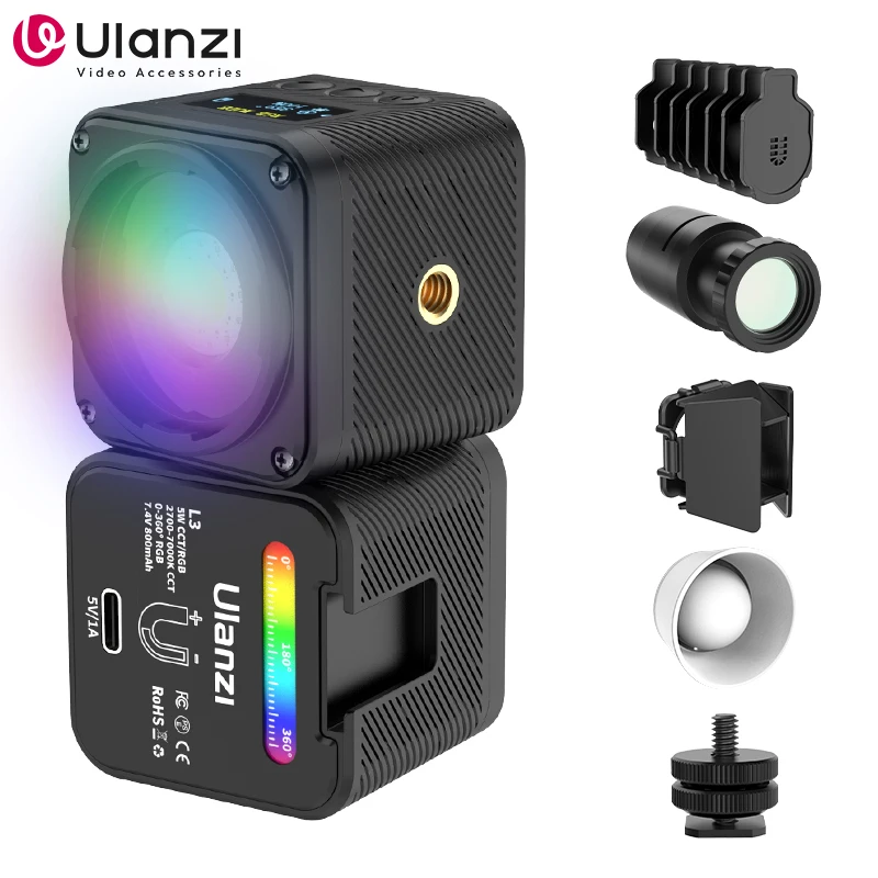 Ulanzi L3 RGB 2700-7000K Bi-Color แฟลชวิดีโอ Mini cob แฟลชวิดีโอแสงลบเงาสำหรับกล้องโดยรอบสำหรับถ่ายภาพนิ่ง