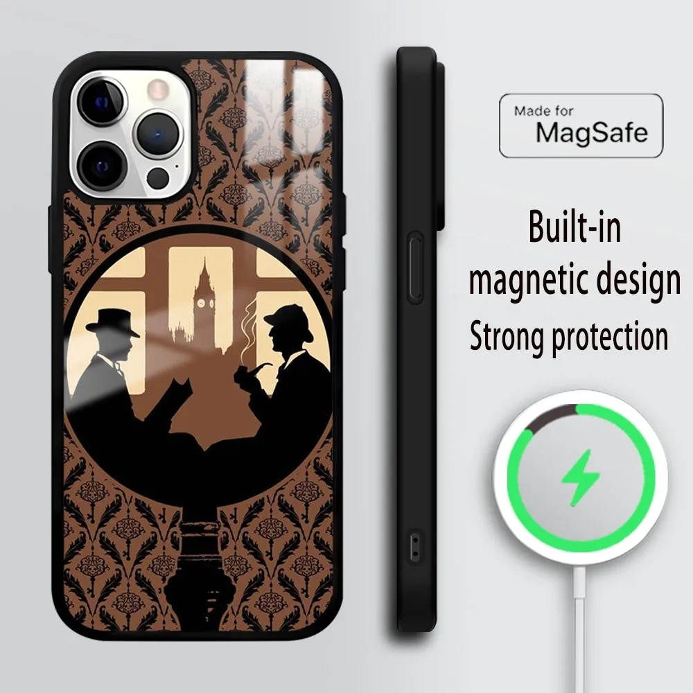 221B TV S-Sherlock H-Holmes Phone Case For iPhone 16 15 14 13 12 11 PRO MAX PLUS Mini Magnetic wireless mirror phone case