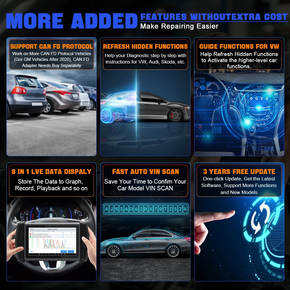 XTOOL IP819 Automotive Scanner Active Test ECU Coding Key Programming with CAN FD 36+ Resets Car Scanner Diagnostics for Auto