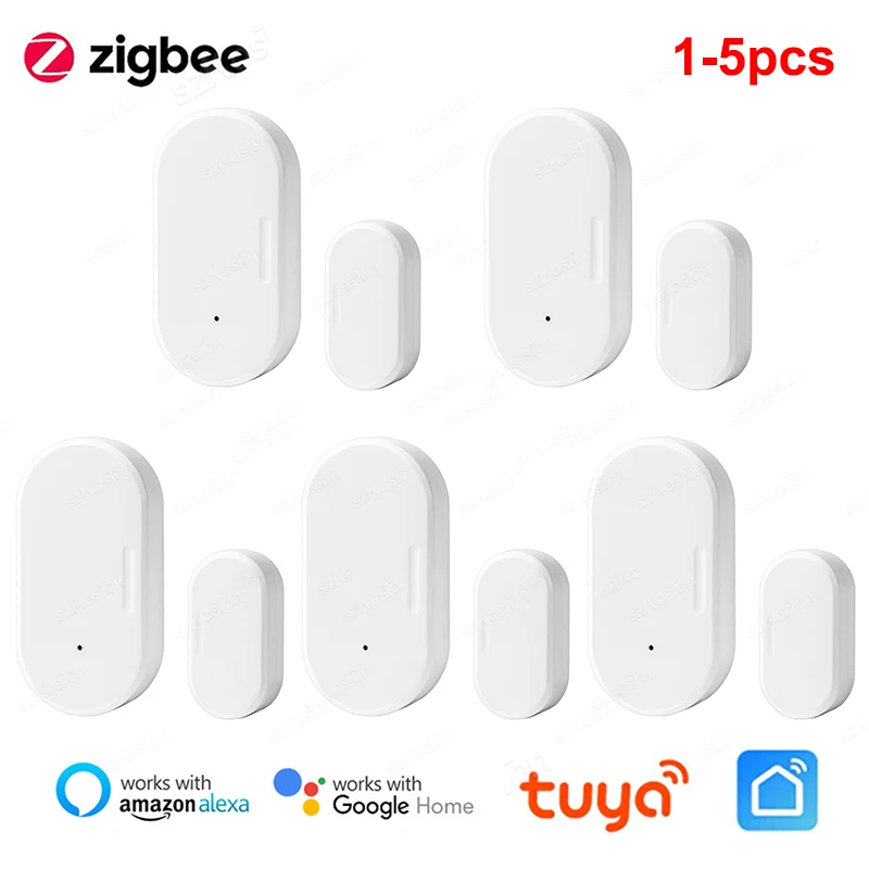 1/5pcs Tuya ZigBee Door Sensor Smart Home Security Alarm System Window Sensor Detector Smart Life APP Monitor for Alexa Google