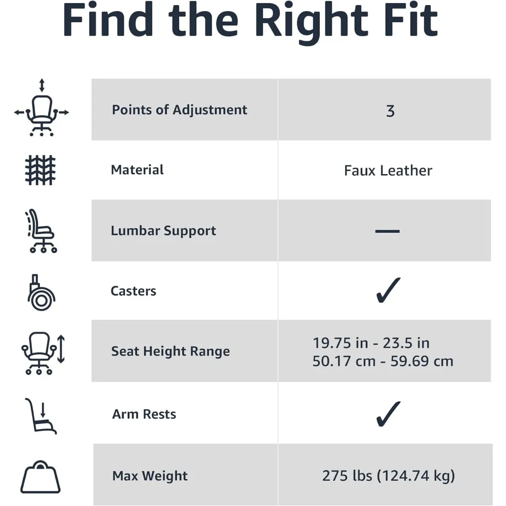 Базовый Классический Офисный Компьютерный стул со средней спинкой и подлокотником из искусственной кожи, размер 26x23,75 дюйма Ш x 42 дюйма в